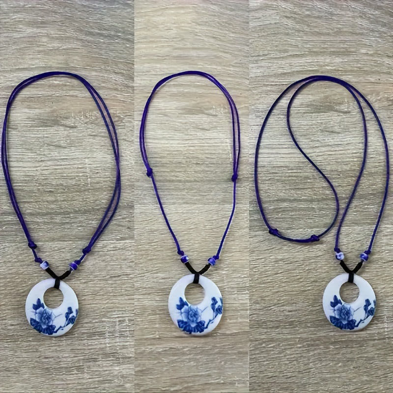 Buddha Stones Ethnic Peony Peach Blossoms Lotus Symbol Ceramics Necklace Enlightenment Pendant
