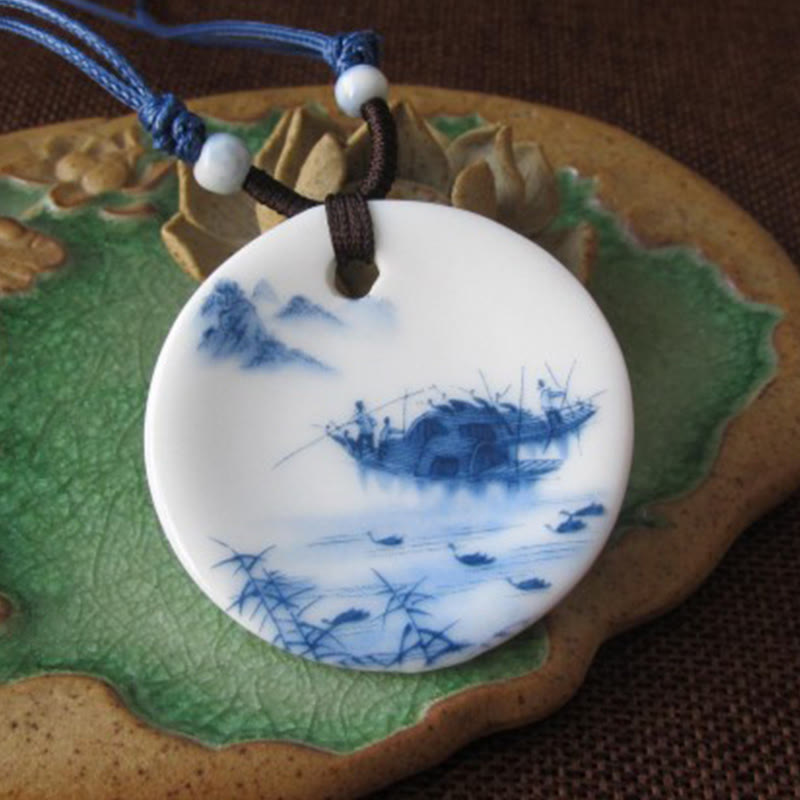 Buddha Stones Ethnic Peony Peach Blossoms Lotus Symbol Ceramics Necklace Enlightenment Pendant