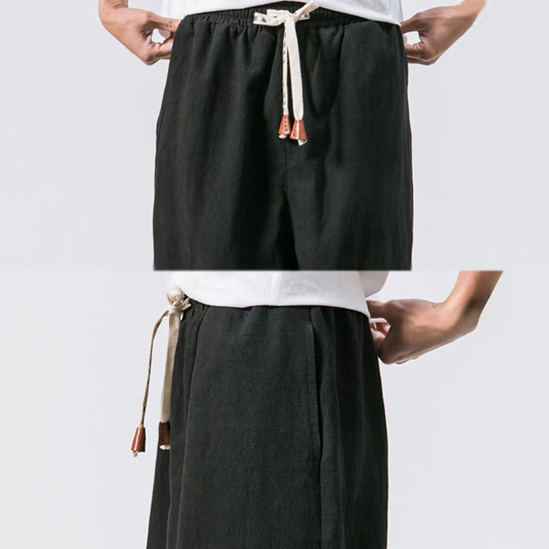 Buddha Stones Men's Plain Simple Drawstring Design Cotton Harem Pants With Pockets