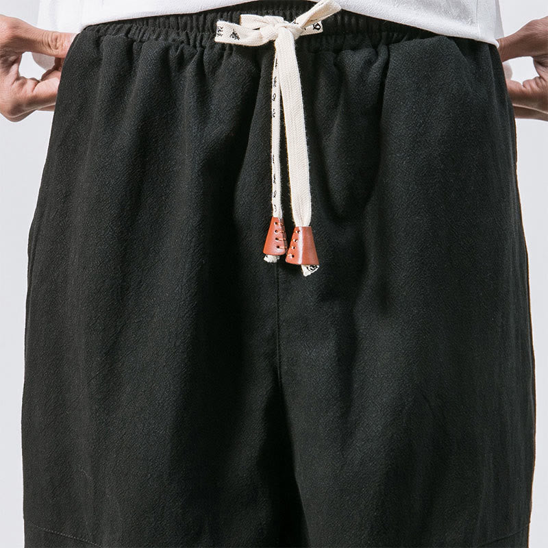 Buddha Stones Men's Plain Simple Drawstring Design Cotton Harem Pants With Pockets