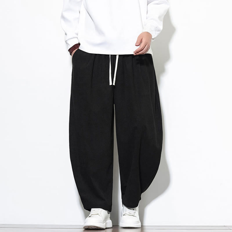 Buddha Stones Men's Plain Pure Cotton Corduroy Ankle-Length Harem Pants With Pockets