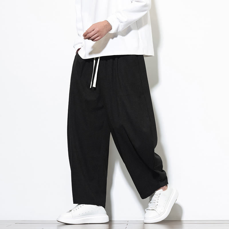 Buddha Stones Men's Plain Pure Cotton Corduroy Ankle-Length Harem Pants With Pockets