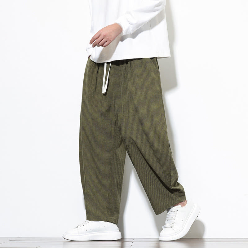 Buddha Stones Men's Plain Pure Cotton Corduroy Ankle-Length Harem Pants With Pockets