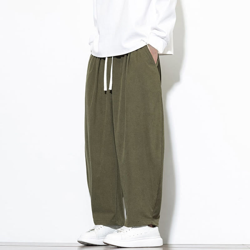 Buddha Stones Men's Plain Pure Cotton Corduroy Ankle-Length Harem Pants With Pockets