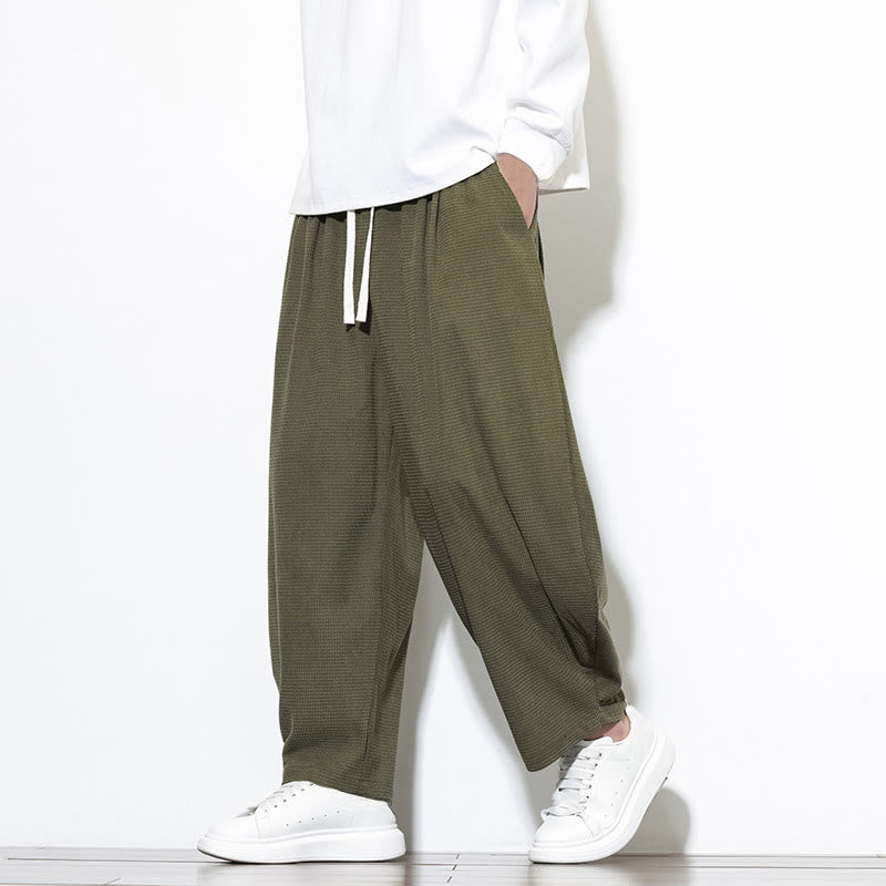 Buddha Stones Men's Plain Pure Cotton Corduroy Ankle-Length Harem Pants With Pockets