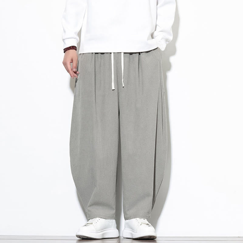 Buddha Stones Men's Plain Pure Cotton Corduroy Ankle-Length Harem Pants With Pockets