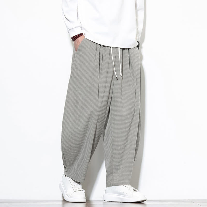 Buddha Stones Men's Plain Pure Cotton Corduroy Ankle-Length Harem Pants With Pockets
