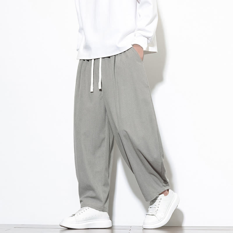 Buddha Stones Men's Plain Pure Cotton Corduroy Ankle-Length Harem Pants With Pockets