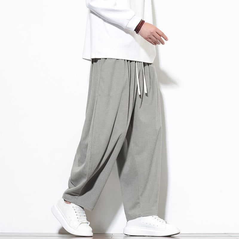 Buddha Stones Men's Plain Pure Cotton Corduroy Ankle-Length Harem Pants With Pockets