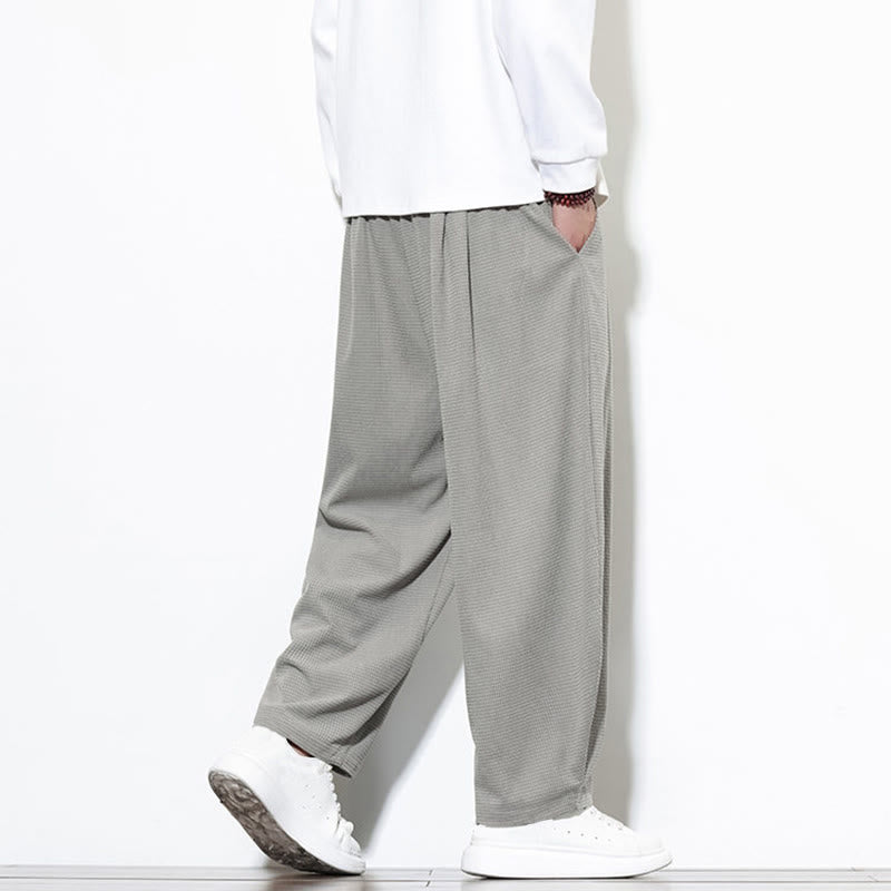 Buddha Stones Men's Plain Pure Cotton Corduroy Ankle-Length Harem Pants With Pockets