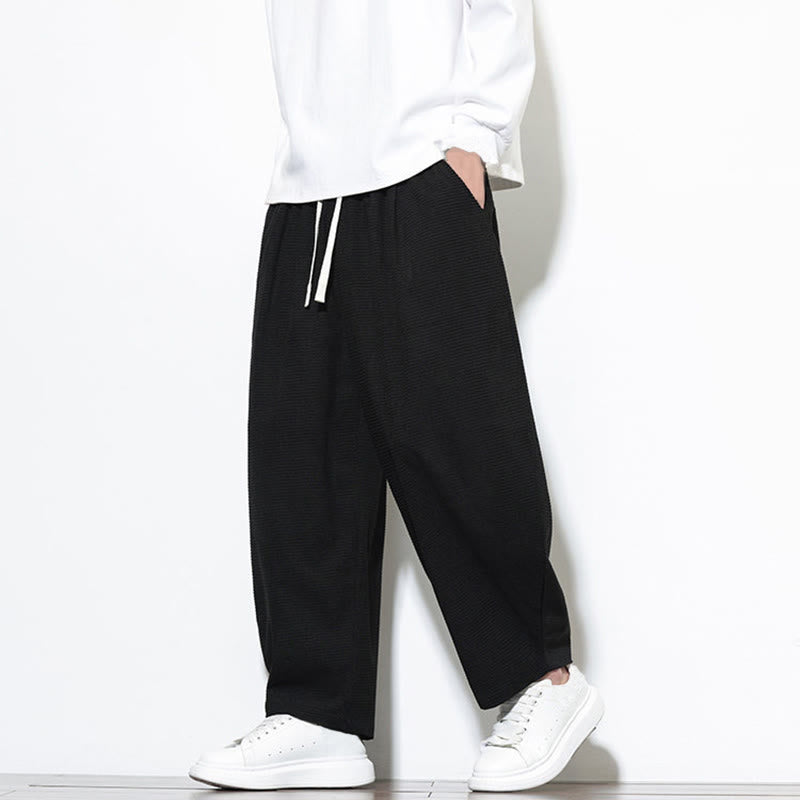 Buddha Stones Men's Plain Pure Cotton Corduroy Ankle-Length Harem Pants With Pockets