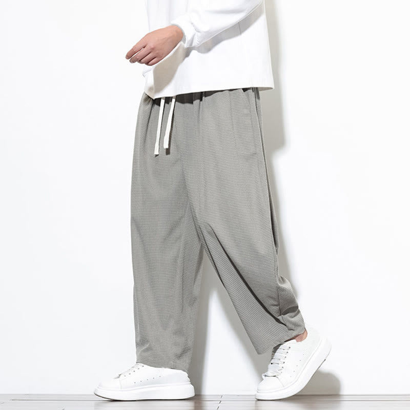 Buddha Stones Men's Plain Pure Cotton Corduroy Ankle-Length Harem Pants With Pockets