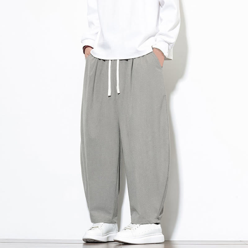 Buddha Stones Men's Plain Pure Cotton Corduroy Ankle-Length Harem Pants With Pockets
