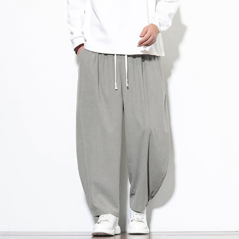 Buddha Stones Men's Plain Pure Cotton Corduroy Ankle-Length Harem Pants With Pockets