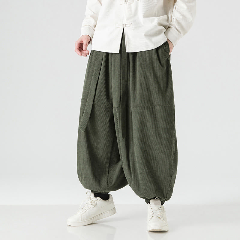 Buddha Stones Winter Solid Color Men's Harem Pure Cotton Corduroy Pants With Pockets