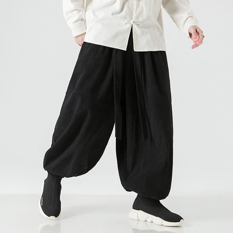 Buddha Stones Winter Solid Color Men's Harem Pure Cotton Corduroy Pants With Pockets