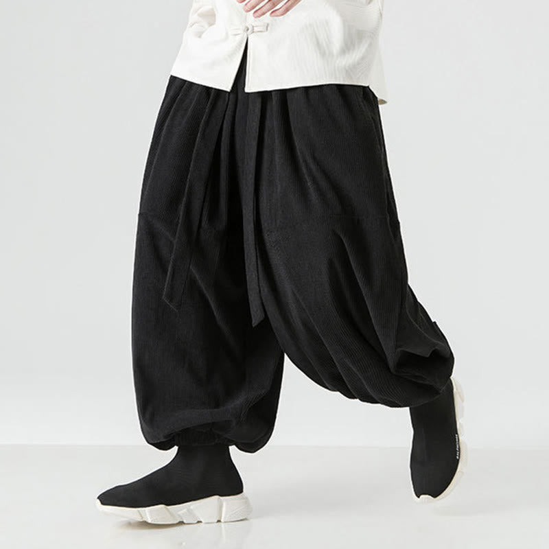 Buddha Stones Winter Solid Color Men's Harem Pure Cotton Corduroy Pants With Pockets