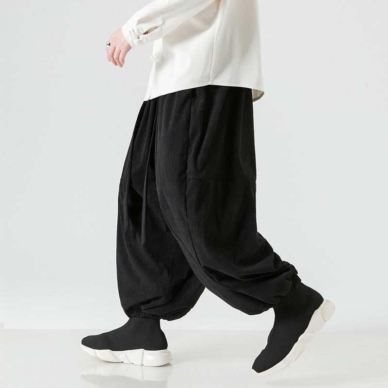 Buddha Stones Winter Solid Color Men's Harem Pure Cotton Corduroy Pants With Pockets