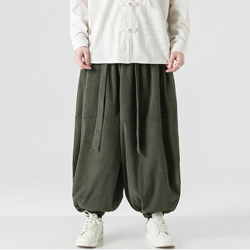 Buddha Stones Winter Solid Color Men's Harem Pure Cotton Corduroy Pants With Pockets