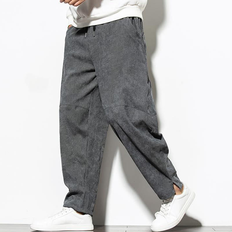 Buddha Stones Fall Pure Color Men's Cotton Corduroy Tapered Pants With Pockets