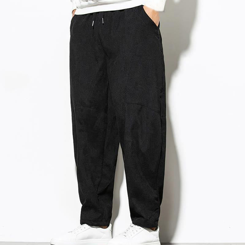 Buddha Stones Fall Pure Color Men's Cotton Corduroy Tapered Pants With Pockets