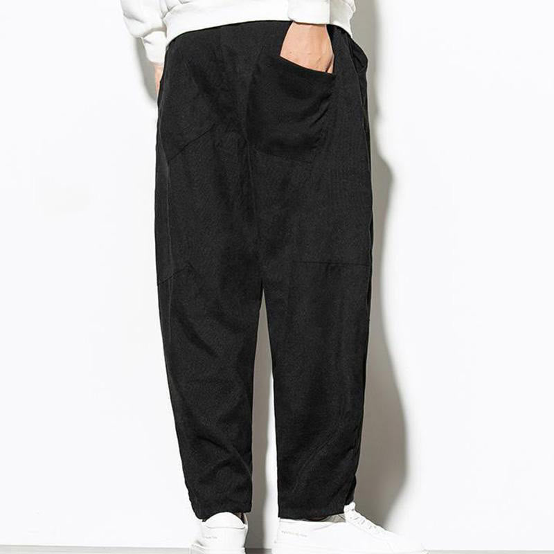 Buddha Stones Fall Pure Color Men's Cotton Corduroy Tapered Pants With Pockets