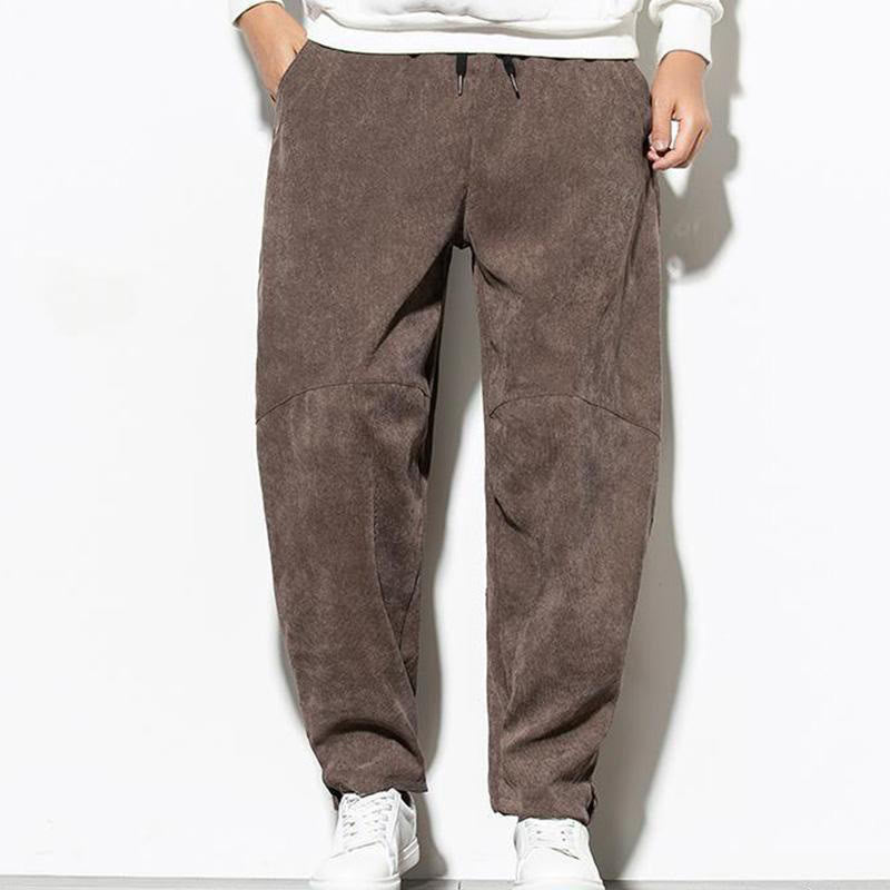 Buddha Stones Fall Pure Color Men's Cotton Corduroy Tapered Pants With Pockets