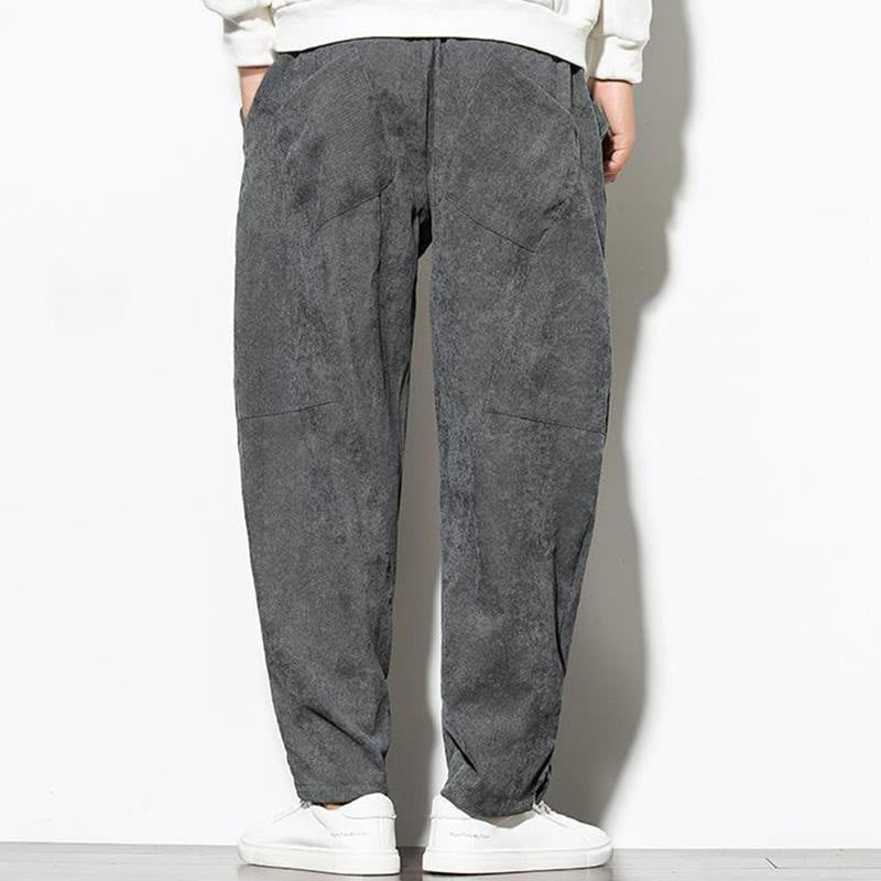 Buddha Stones Fall Pure Color Men's Cotton Corduroy Tapered Pants With Pockets