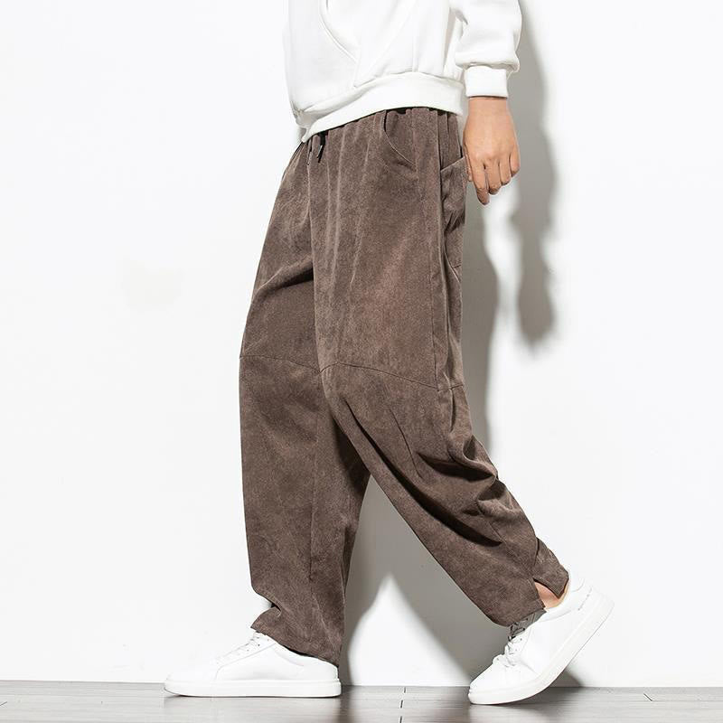 Buddha Stones Fall Pure Color Men's Cotton Corduroy Tapered Pants With Pockets