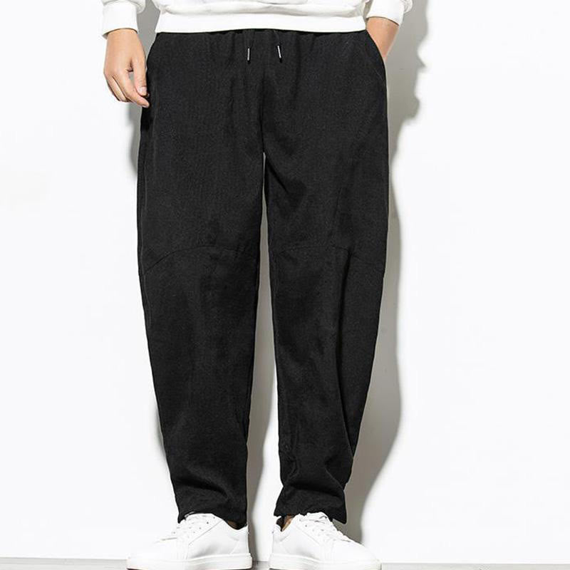 Buddha Stones Fall Pure Color Men's Cotton Corduroy Tapered Pants With Pockets