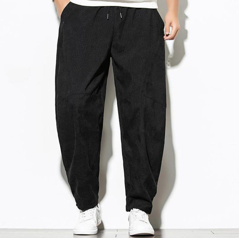 Buddha Stones Fall Pure Color Men's Cotton Corduroy Tapered Pants With Pockets