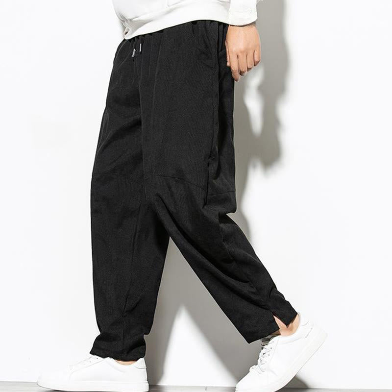 Buddha Stones Fall Pure Color Men's Cotton Corduroy Tapered Pants With Pockets
