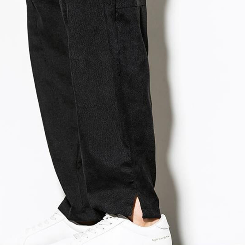 Buddha Stones Fall Pure Color Men's Cotton Corduroy Tapered Pants With Pockets