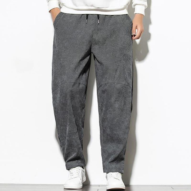 Buddha Stones Fall Pure Color Men's Cotton Corduroy Tapered Pants With Pockets