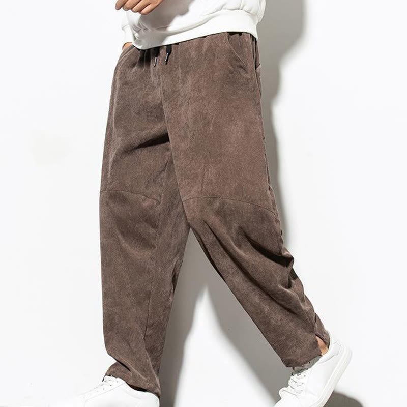 Buddha Stones Fall Pure Color Men's Cotton Corduroy Tapered Pants With Pockets