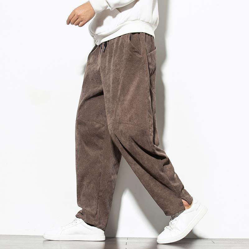 Buddha Stones Fall Pure Color Men's Cotton Corduroy Tapered Pants With Pockets