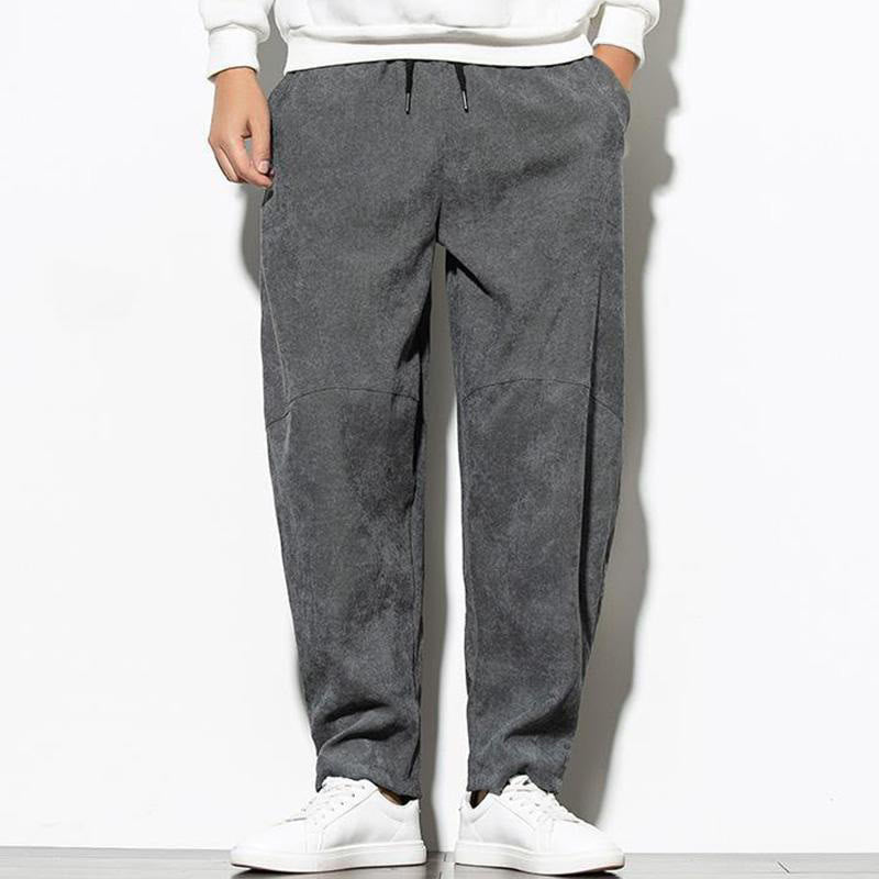 Buddha Stones Fall Pure Color Men's Cotton Corduroy Tapered Pants With Pockets