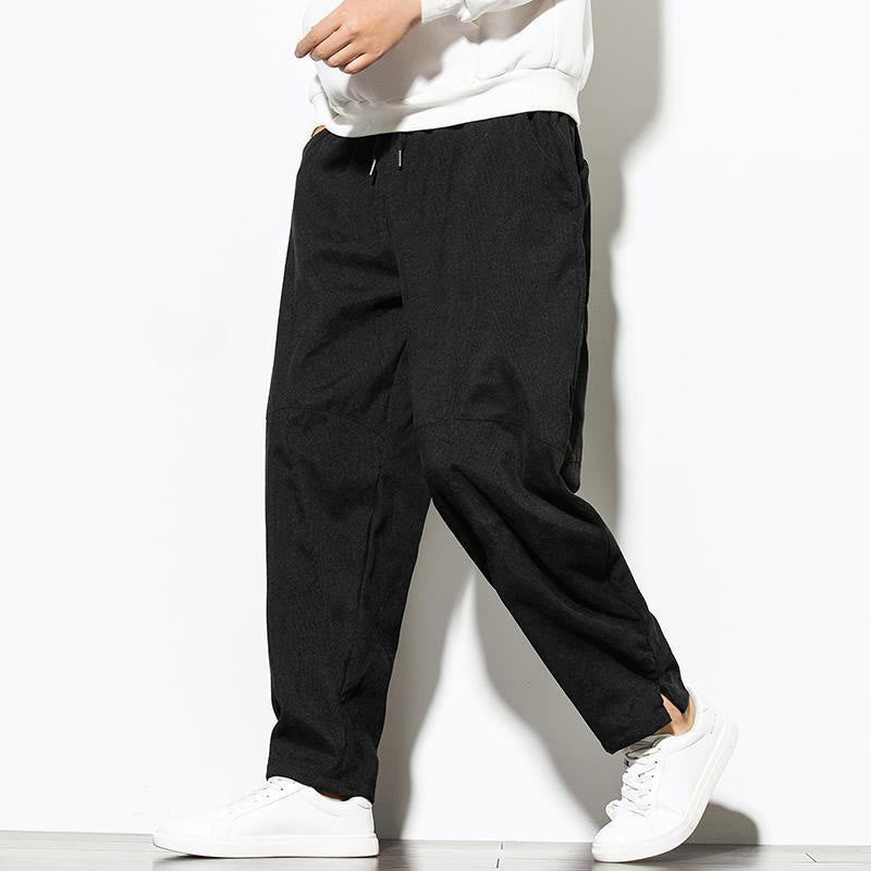 Buddha Stones Fall Pure Color Men's Cotton Corduroy Tapered Pants With Pockets