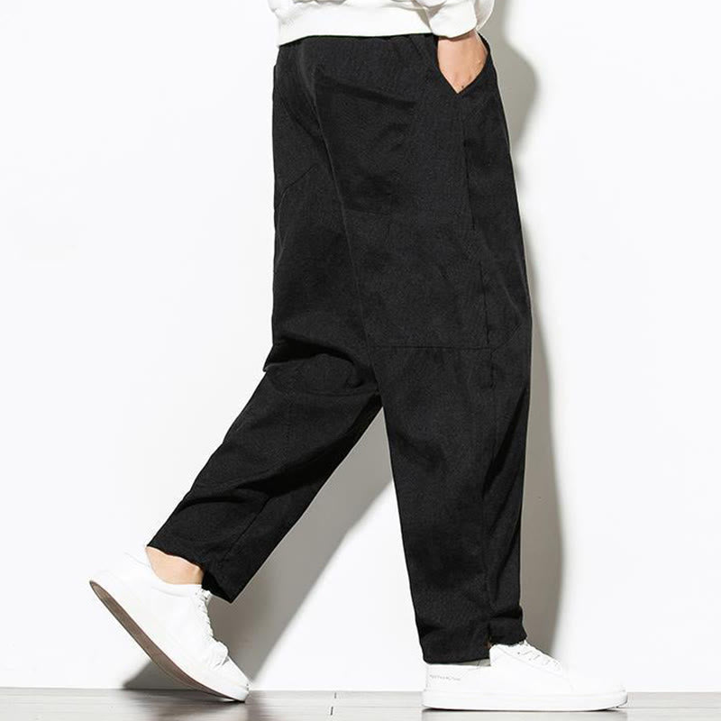 Buddha Stones Fall Pure Color Men's Cotton Corduroy Tapered Pants With Pockets
