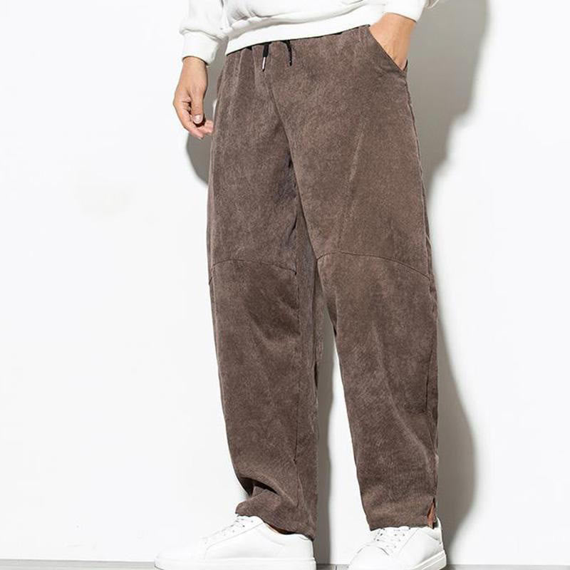 Buddha Stones Fall Pure Color Men's Cotton Corduroy Tapered Pants With Pockets