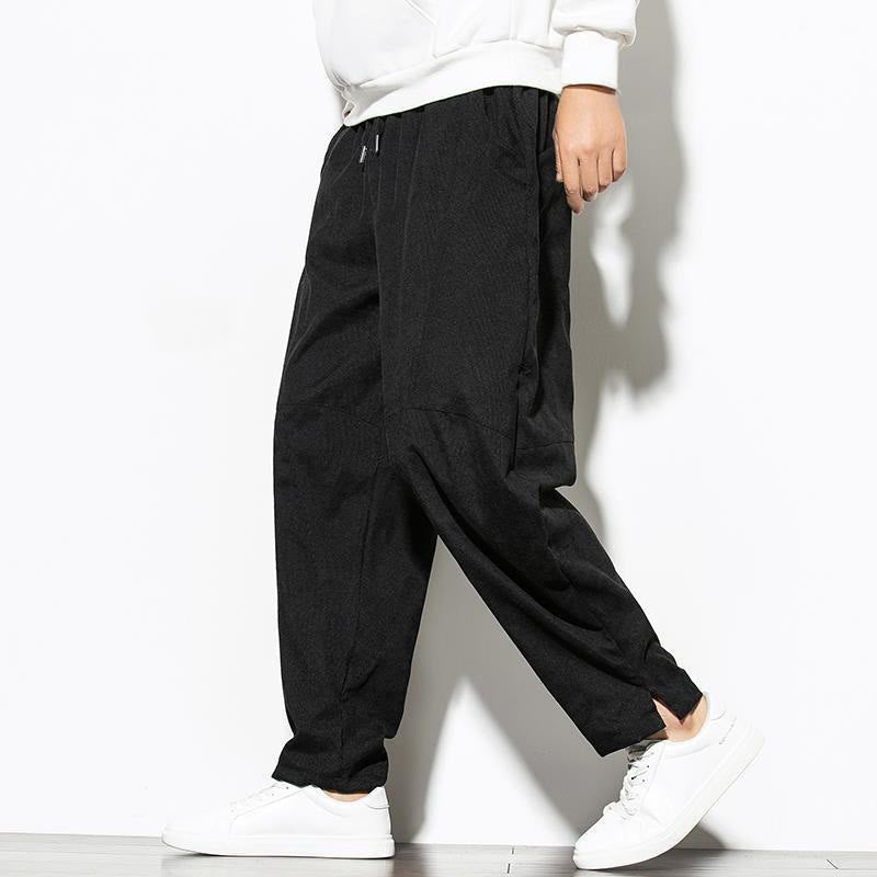 Buddha Stones Fall Pure Color Men's Cotton Corduroy Tapered Pants With Pockets