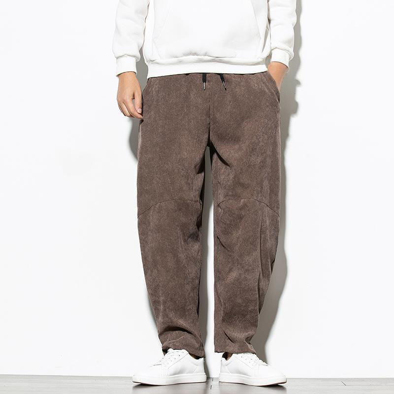 Buddha Stones Fall Pure Color Men's Cotton Corduroy Tapered Pants With Pockets