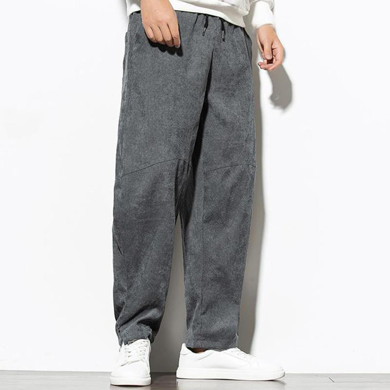 Buddha Stones Fall Pure Color Men's Cotton Corduroy Tapered Pants With Pockets