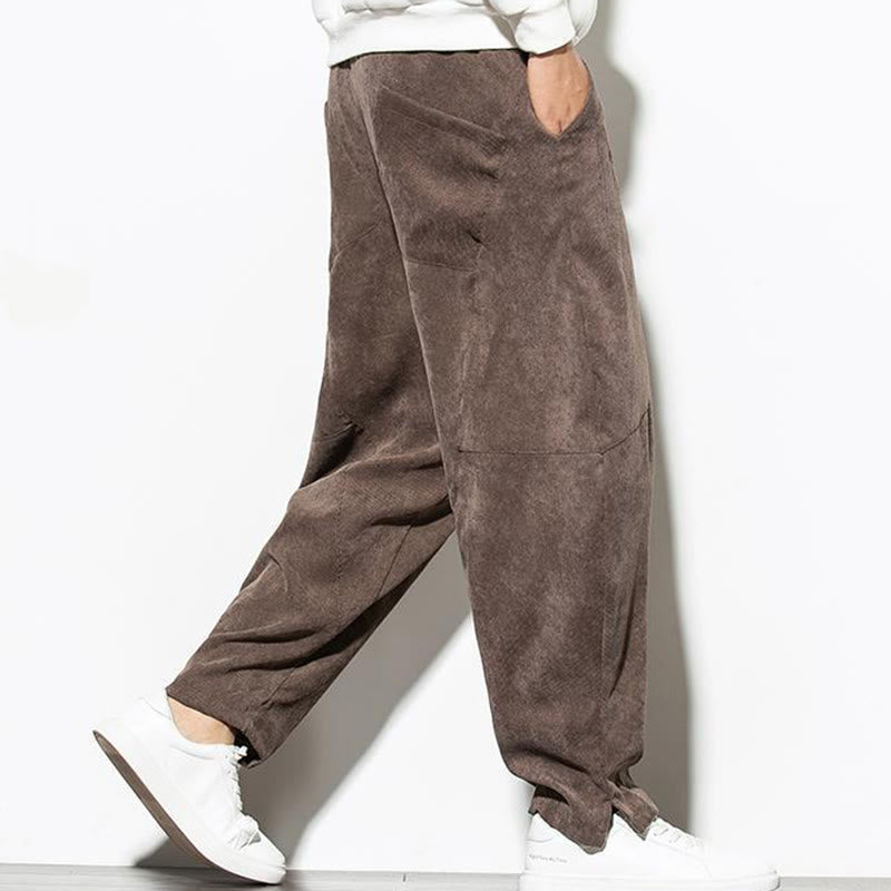 Buddha Stones Fall Pure Color Men's Cotton Corduroy Tapered Pants With Pockets