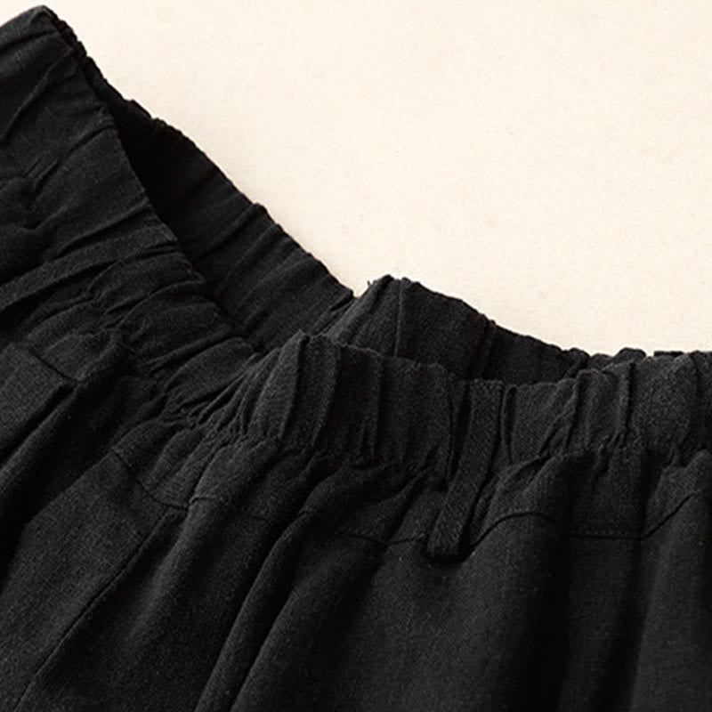 Buddha Stones Solid Color Cotton Women's Wide Leg Pants With Pockets