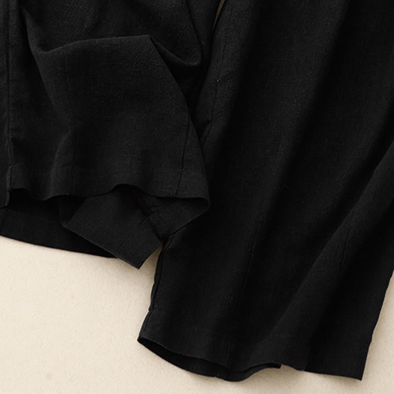 Buddha Stones Solid Color Cotton Women's Wide Leg Pants With Pockets