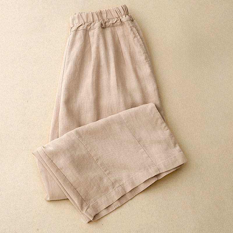 Buddha Stones Solid Color Cotton Women's Wide Leg Pants With Pockets