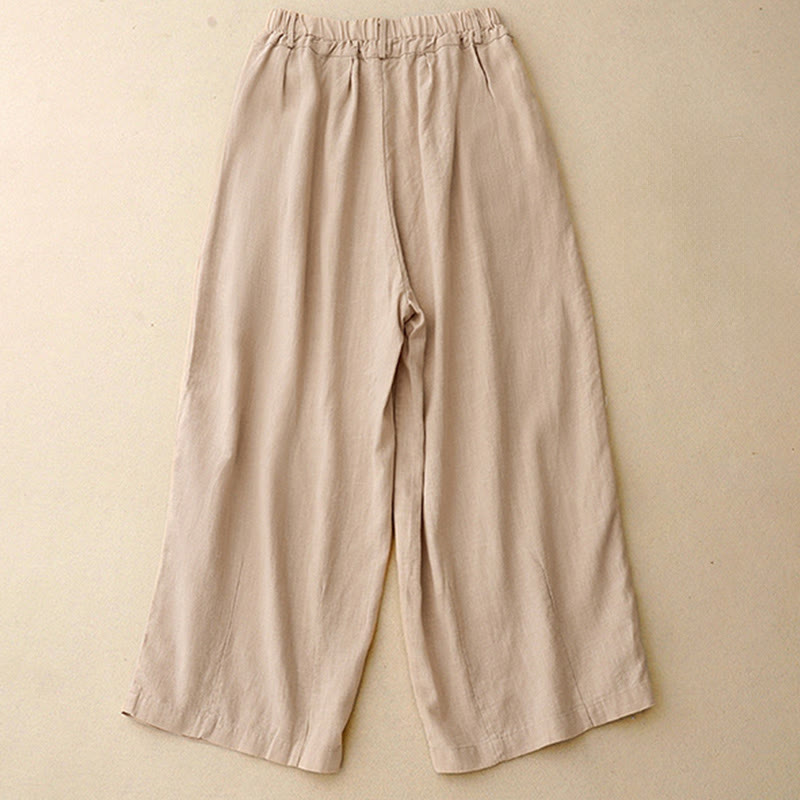 Buddha Stones Solid Color Cotton Women's Wide Leg Pants With Pockets