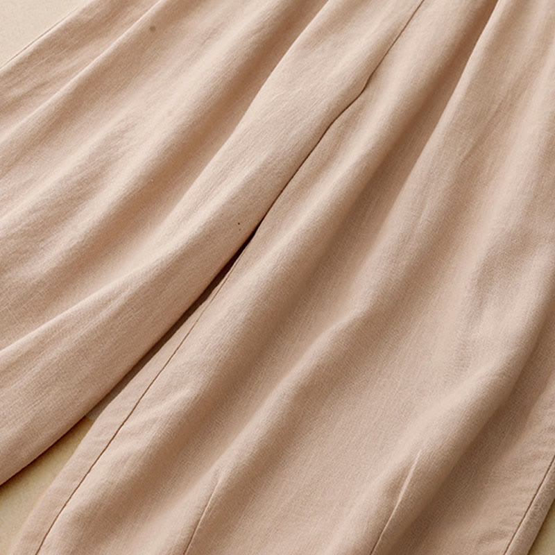 Buddha Stones Solid Color Cotton Women's Wide Leg Pants With Pockets