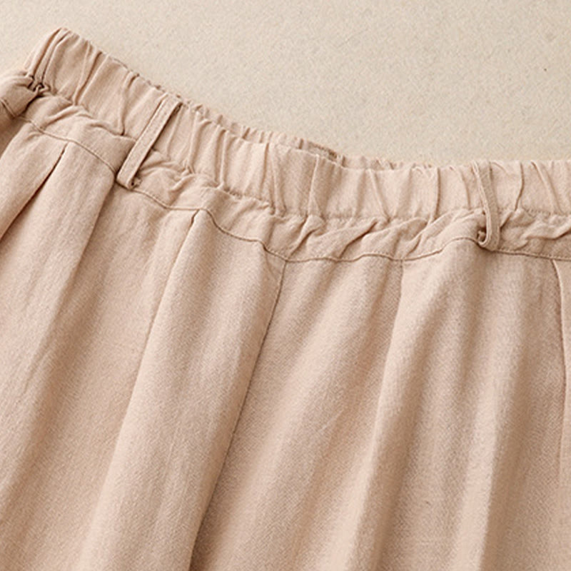 Buddha Stones Solid Color Cotton Women's Wide Leg Pants With Pockets